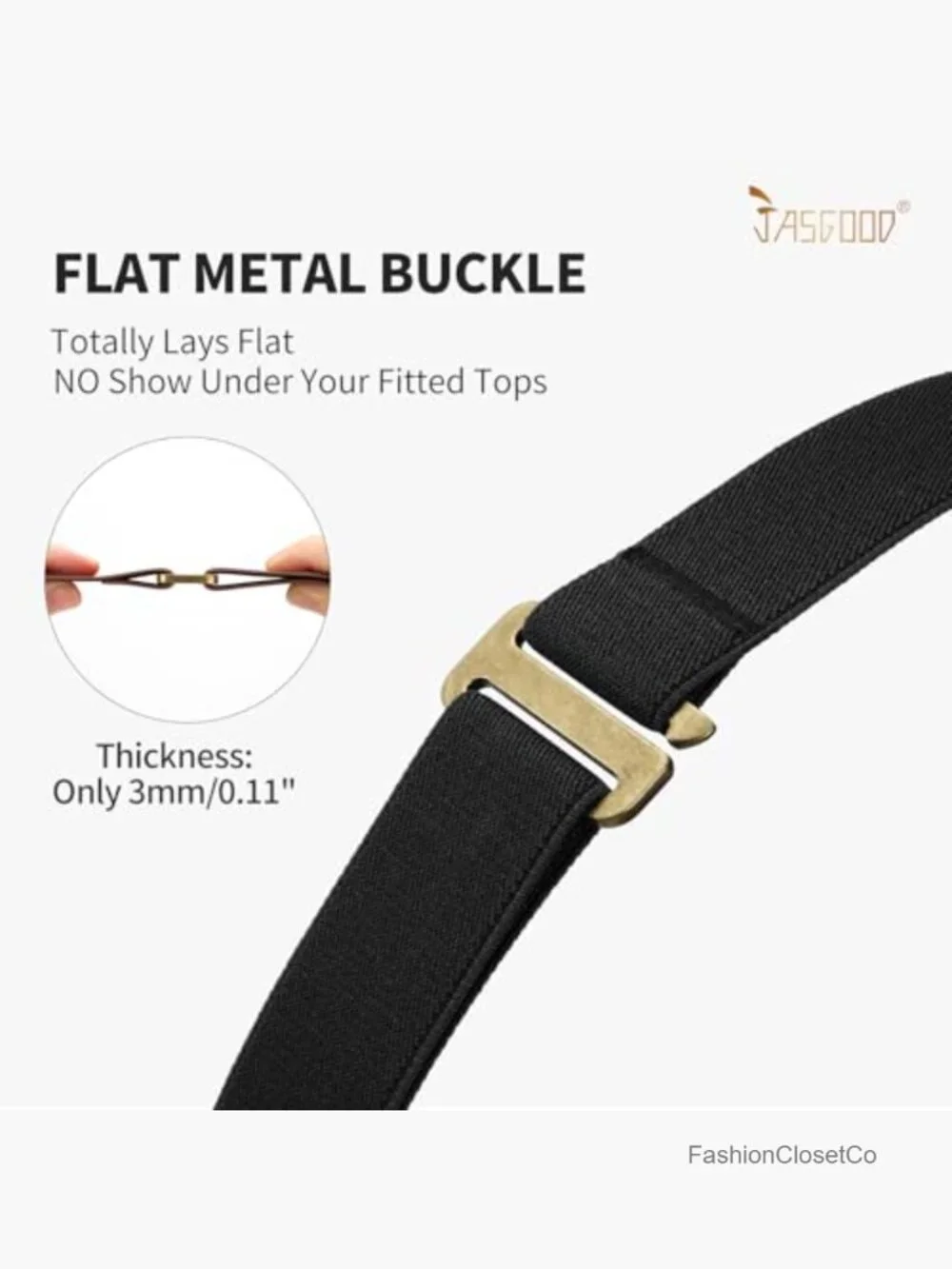 No Show Stretch Belt with Flat Buckle for Jeans Pants Dresses